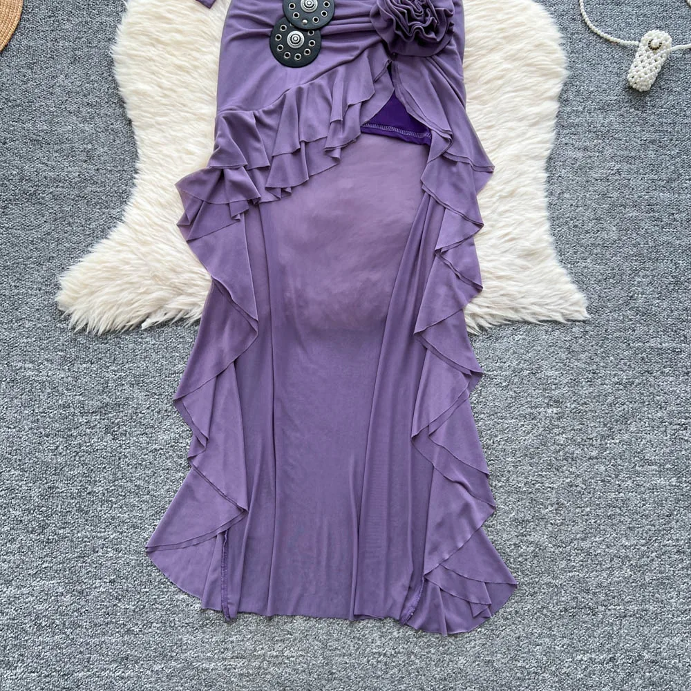 Sexy swinging collar asymmetrical Vintage korean fashion Evening pencil dress Beach dresses women clothing