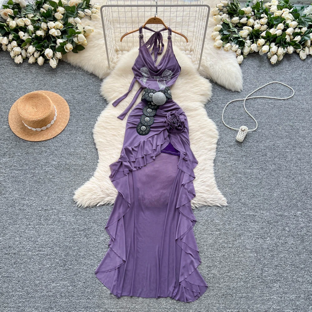 Sexy swinging collar asymmetrical Vintage korean fashion Evening pencil dress Beach dresses women clothing