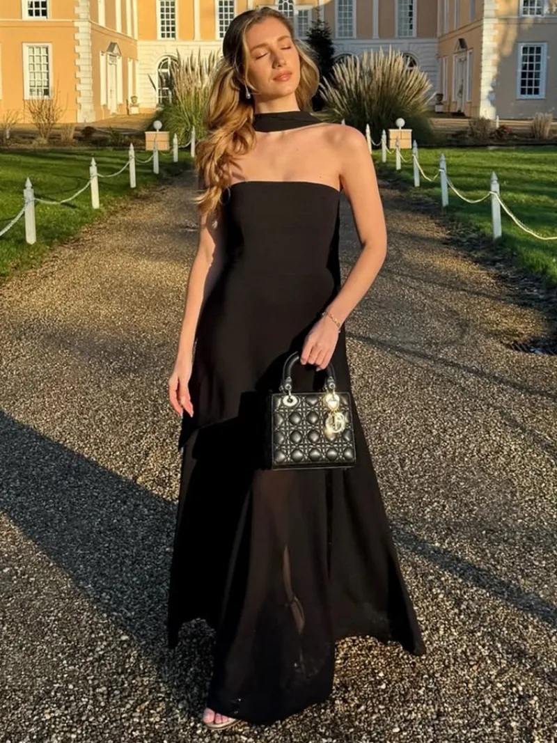 Trendix Lace Patchwork Tube Top Dress Women 2025 Summer Fashion High Waist Off Shoulder Maxi Dress Vacation Elegant Party Dress