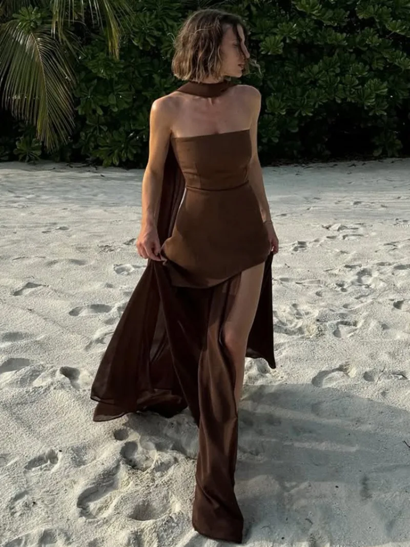 Trendix Lace Patchwork Tube Top Dress Women 2025 Summer Fashion High Waist Off Shoulder Maxi Dress Vacation Elegant Party Dress