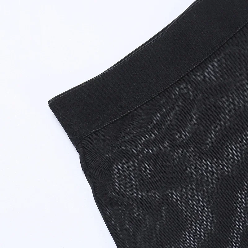 Goth Mesh Perspective Side Slit Skirt Lace Up Dark Punk Gothic Faldas Feminino Thin Summer Aesthetical