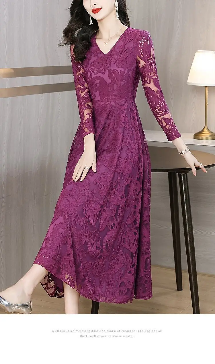 Fashion Women's Pleated Dress Autumn And Winter 2026 New Lace-Up Long Velvet Stitching Lace Large Swing party Dresses Elegant