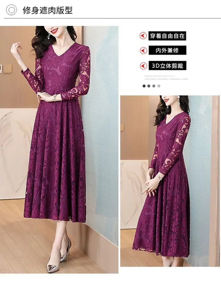 Fashion Women's Pleated Dress Autumn And Winter 2026 New Lace-Up Long Velvet Stitching Lace Large Swing party Dresses Elegant