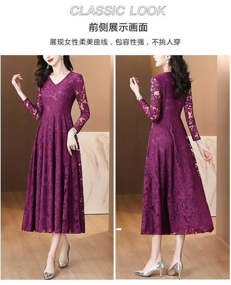Fashion Women's Pleated Dress Autumn And Winter 2026 New Lace-Up Long Velvet Stitching Lace Large Swing party Dresses Elegant