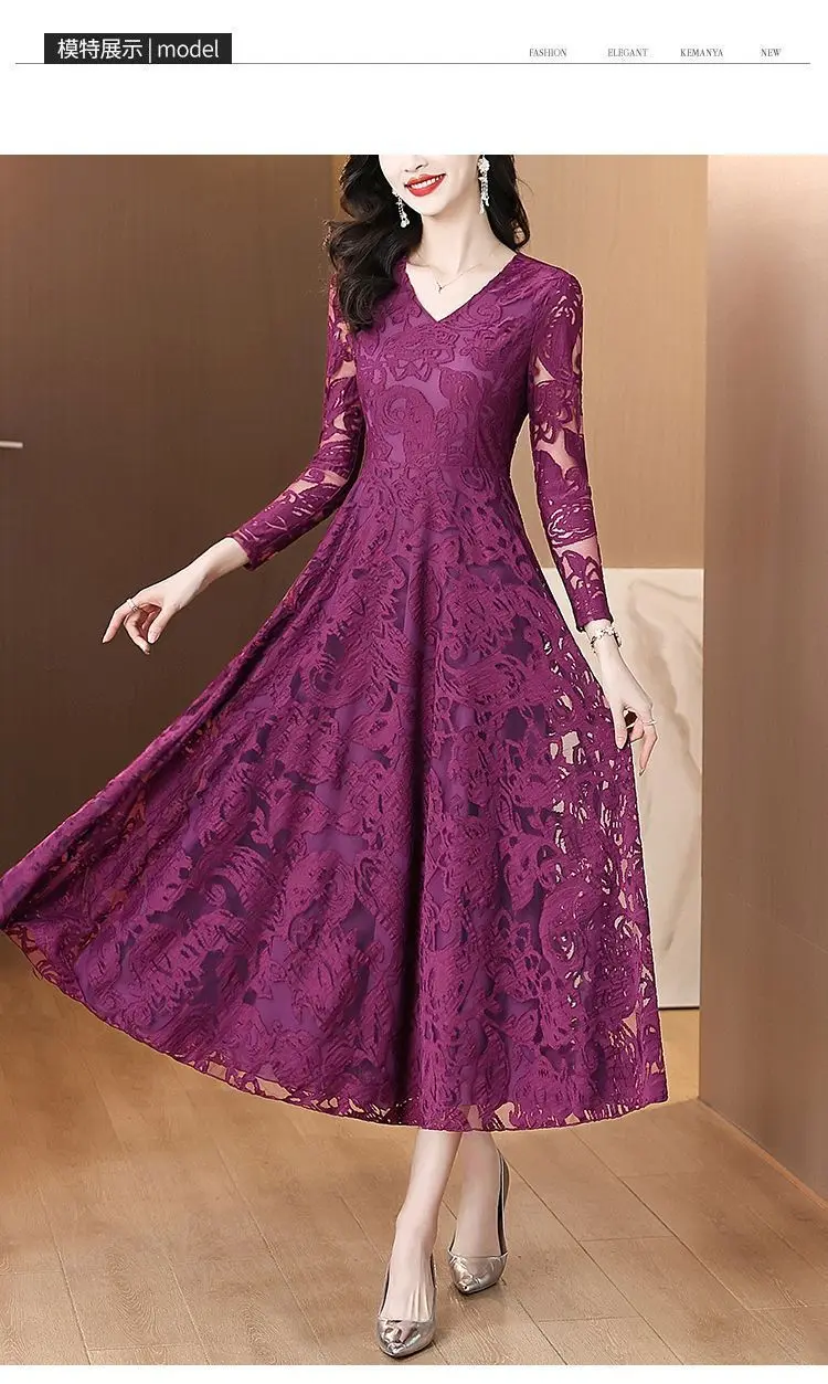 Fashion Women's Pleated Dress Autumn And Winter 2026 New Lace-Up Long Velvet Stitching Lace Large Swing party Dresses Elegant