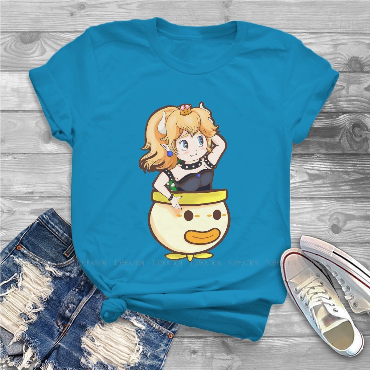 Cute Bowsette Flying 4XL TShirt for Girl Princess Peach Comfortable Gift Clothes T Shirt Stuff Hot Sale