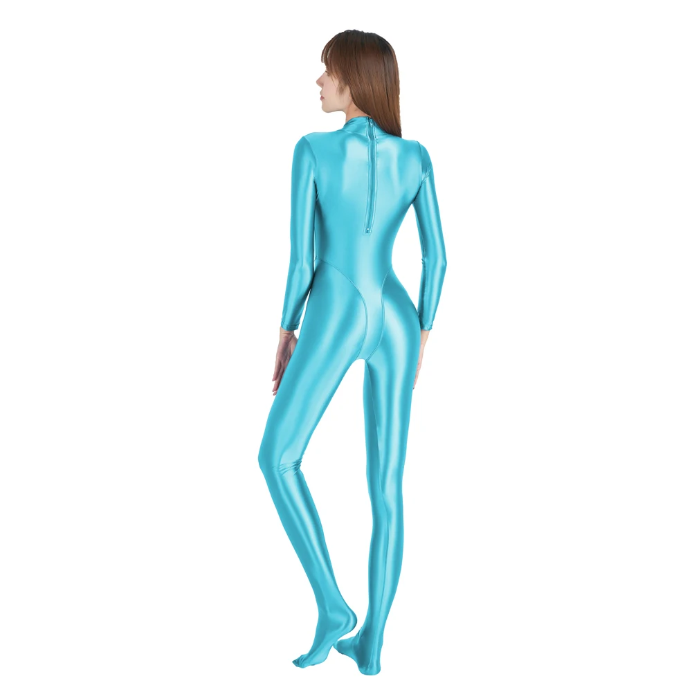 AMORESY Sexy Shiny Long Sleeve Full Length Oil Tights Smooth Running Overalls Yoga Zentai Casual Sport Suits Jumpsuits Catsuits