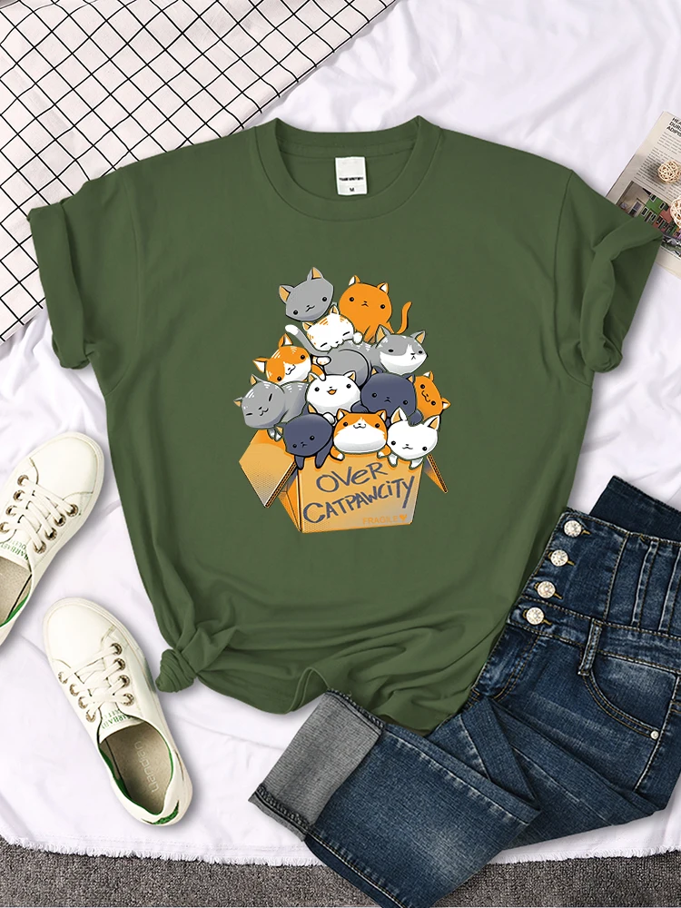 Womany Cats Gathered In The Printing Woman Tshirt Leisure Creativity T Shirt Summer Newtop Crewneck Breathable Woman T Shirts