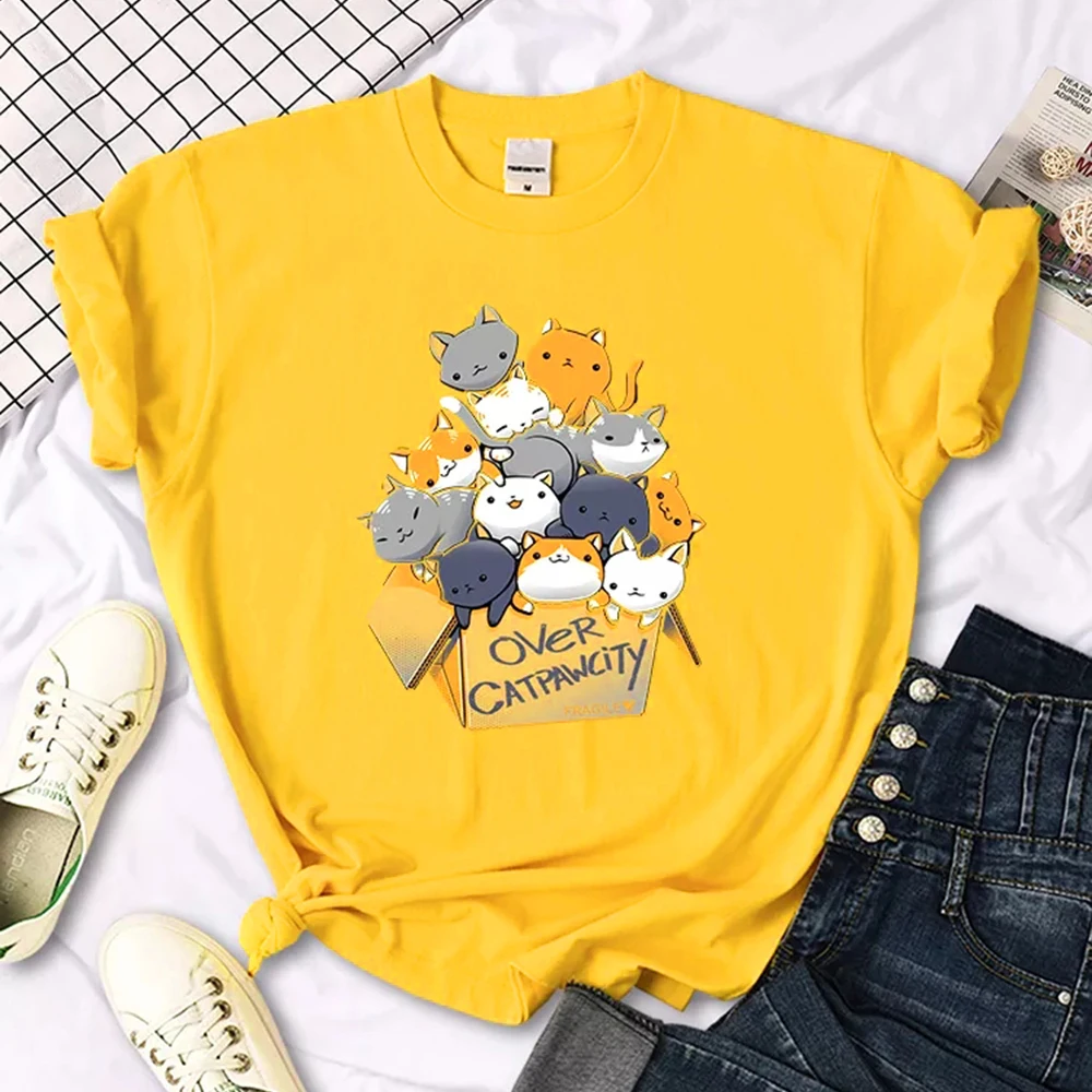 Womany Cats Gathered In The Printing Woman Tshirt Leisure Creativity T Shirt Summer Newtop Crewneck Breathable Woman T Shirts