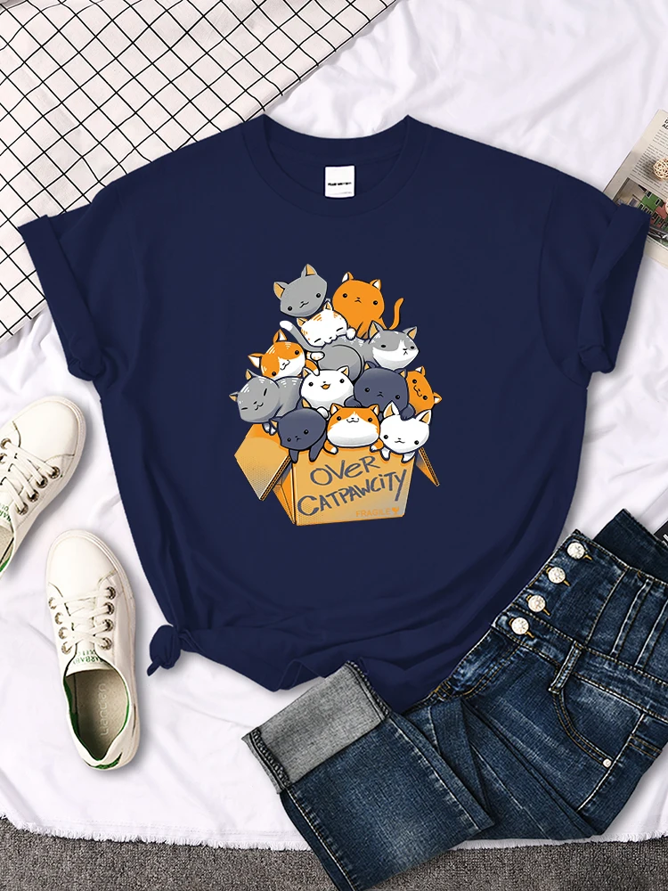 Womany Cats Gathered In The Printing Woman Tshirt Leisure Creativity T Shirt Summer Newtop Crewneck Breathable Woman T Shirts