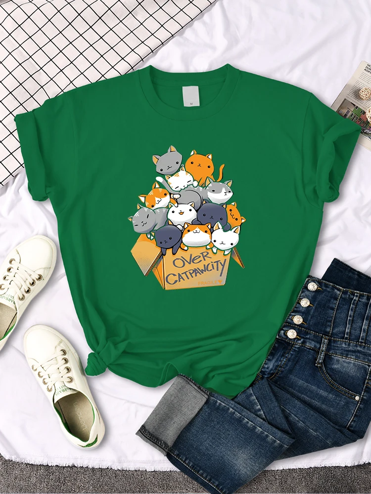 Womany Cats Gathered In The Printing Woman Tshirt Leisure Creativity T Shirt Summer Newtop Crewneck Breathable Woman T Shirts