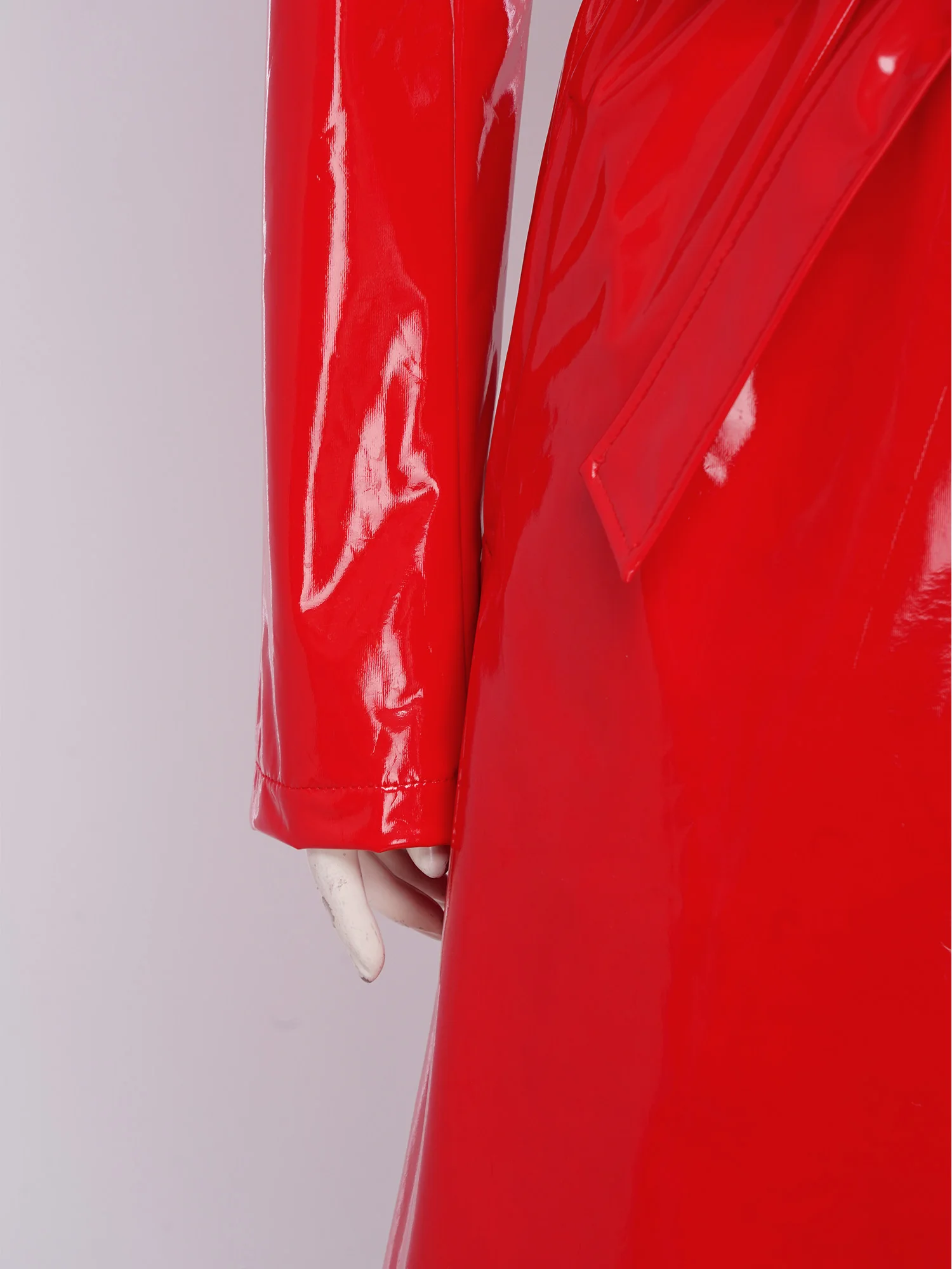 Women PU Leather Long Trench Coat Blazer Glossy Lapel Open Front Long Sleeve Jacket Overcoat with Belt Party Clubwear Streetwear