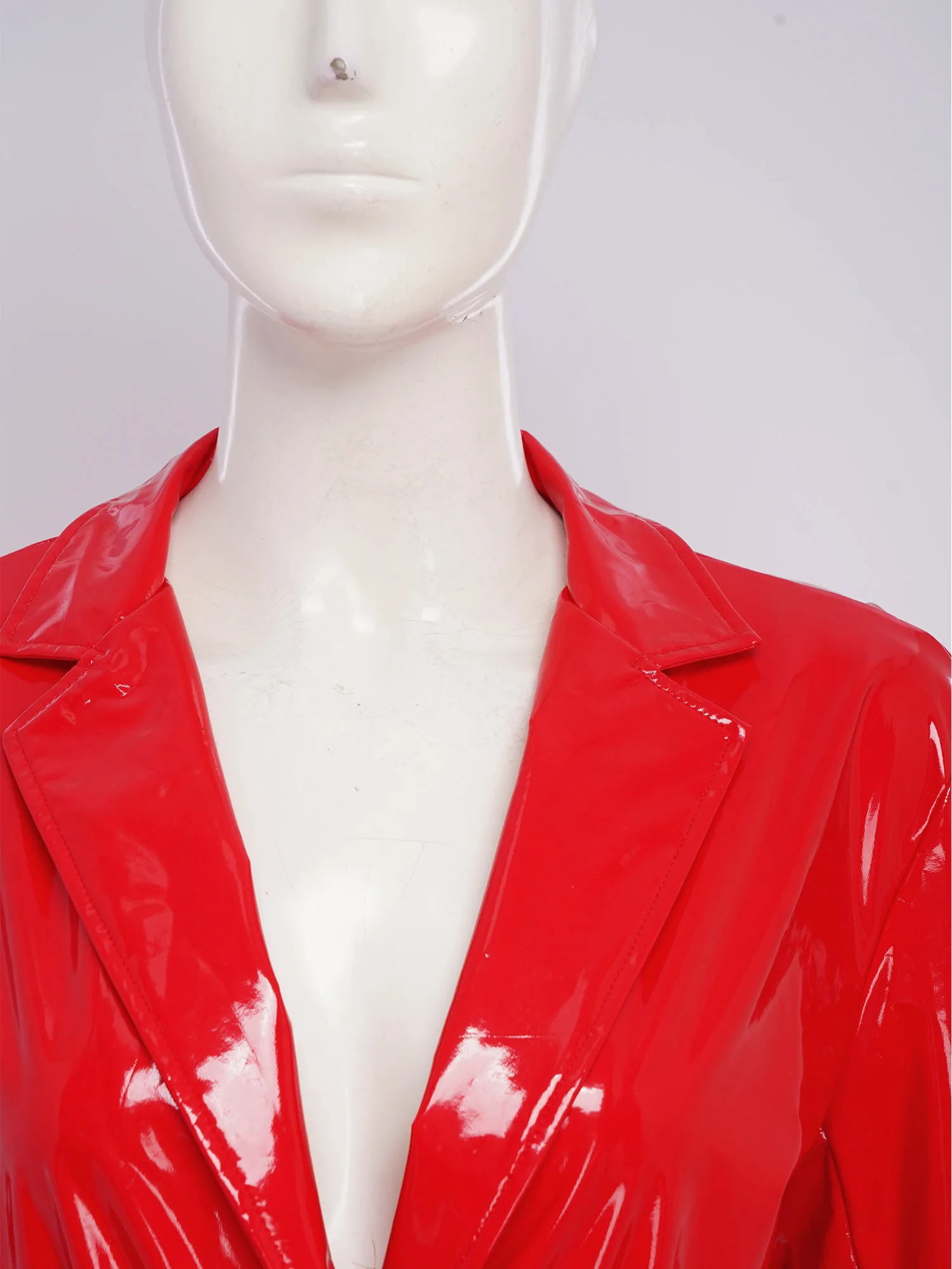 Women PU Leather Long Trench Coat Blazer Glossy Lapel Open Front Long Sleeve Jacket Overcoat with Belt Party Clubwear Streetwear