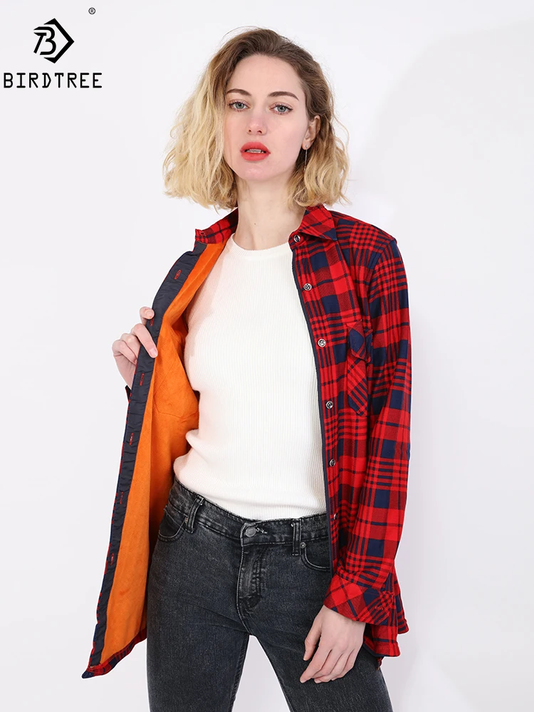 Velvet Thicken Warm Women's Plaid Shirt Female Long Sleeve Tops M-4XL Winter Fleece Casual Blouse Autumn Clothes T17506X