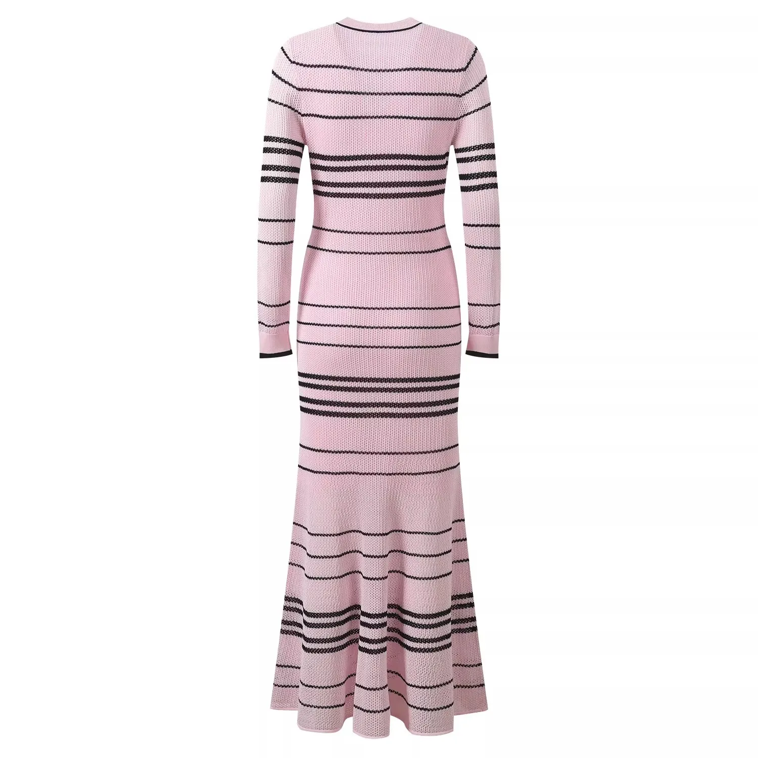 2026 Spring New Women's SweetLong-Sleeved Striped Knit Dress High-Quality FashionableCasual Vacation Elastic Slim Fit Long Dress