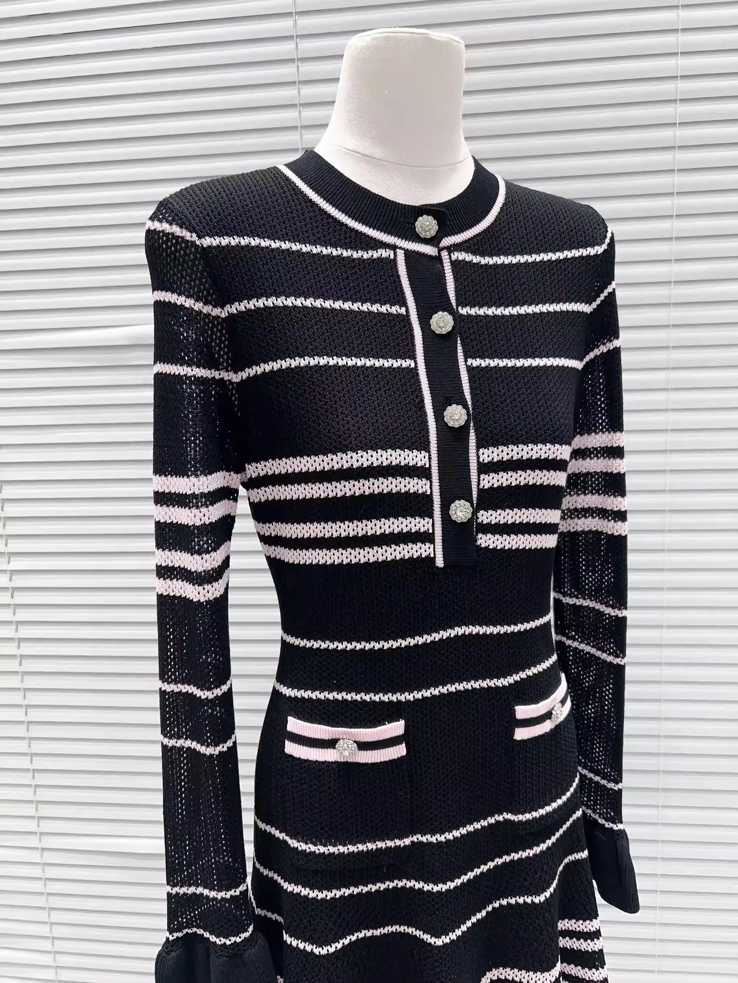 2026 Spring New Women's SweetLong-Sleeved Striped Knit Dress High-Quality FashionableCasual Vacation Elastic Slim Fit Long Dress