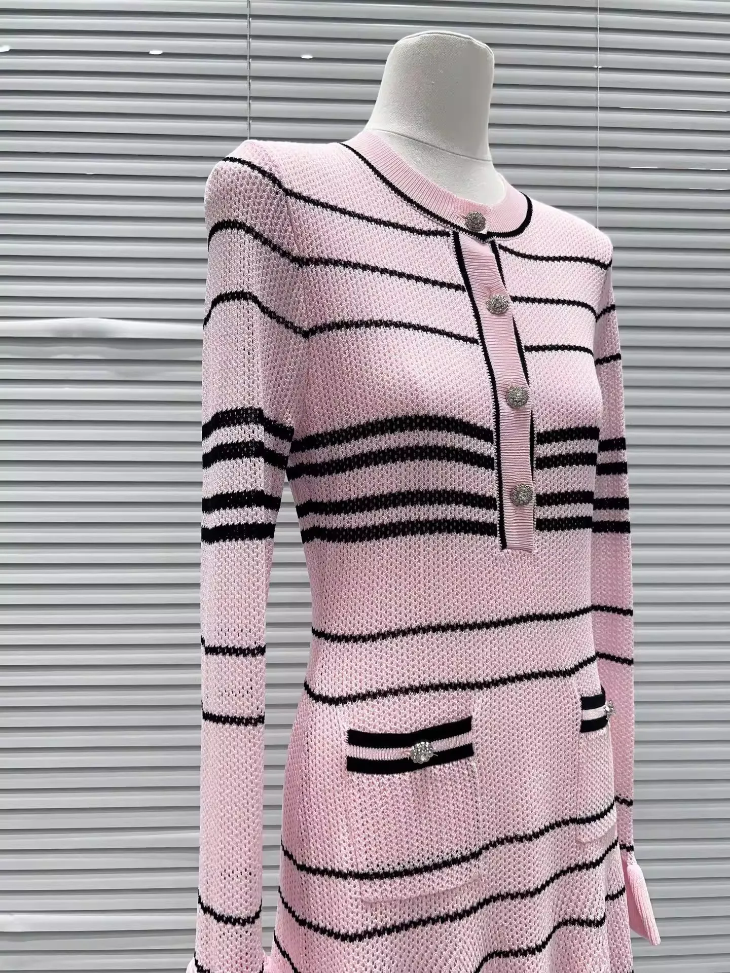2026 Spring New Women's SweetLong-Sleeved Striped Knit Dress High-Quality FashionableCasual Vacation Elastic Slim Fit Long Dress