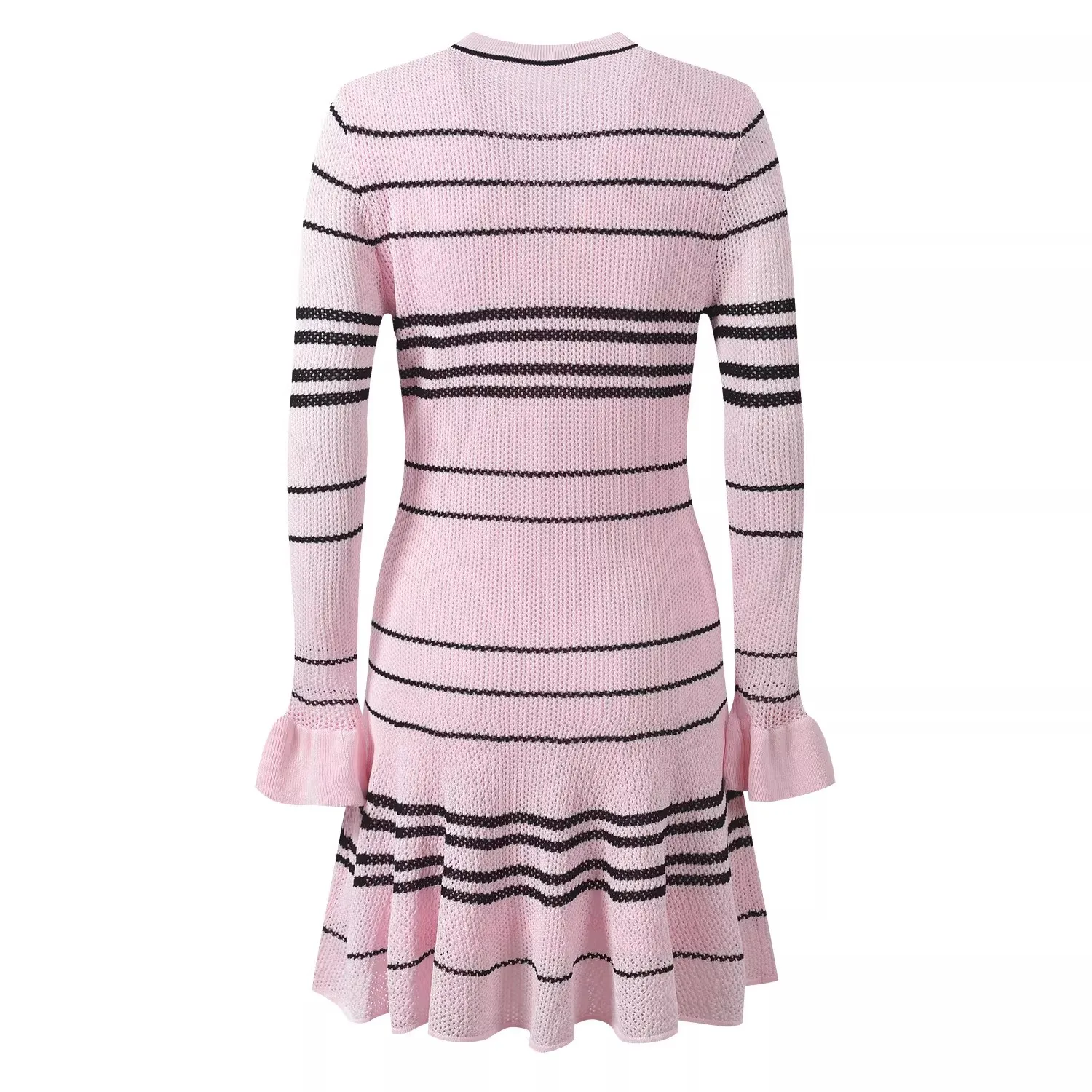 2026 Spring New Women's SweetLong-Sleeved Striped Knit Dress High-Quality FashionableCasual Vacation Elastic Slim Fit Long Dress