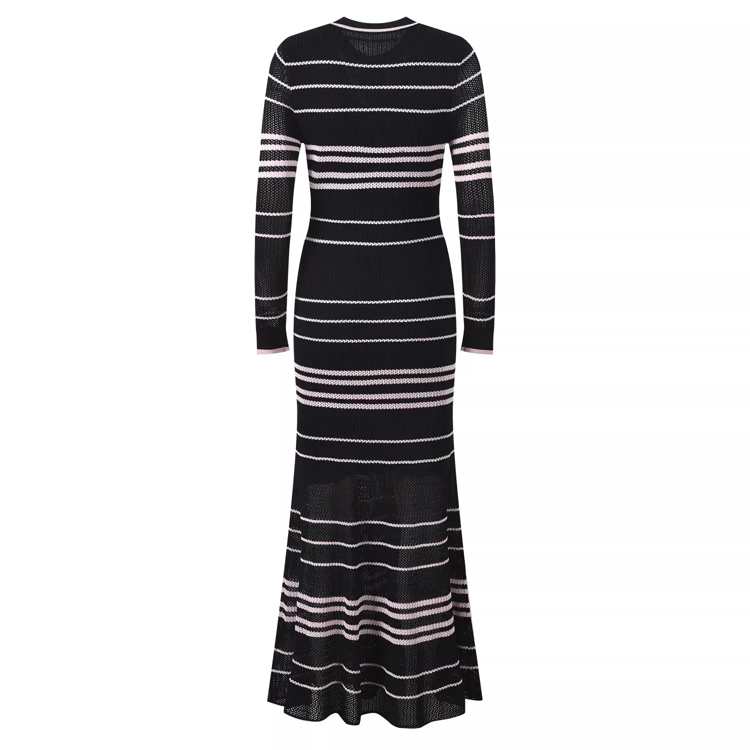 2026 Spring New Women's SweetLong-Sleeved Striped Knit Dress High-Quality FashionableCasual Vacation Elastic Slim Fit Long Dress