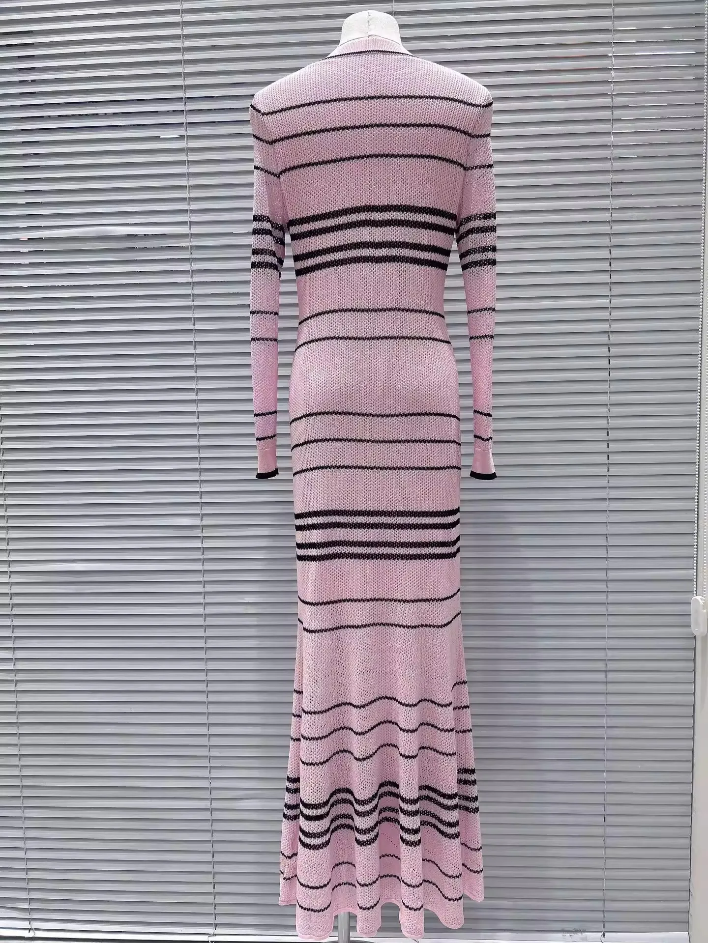2026 Spring New Women's SweetLong-Sleeved Striped Knit Dress High-Quality FashionableCasual Vacation Elastic Slim Fit Long Dress