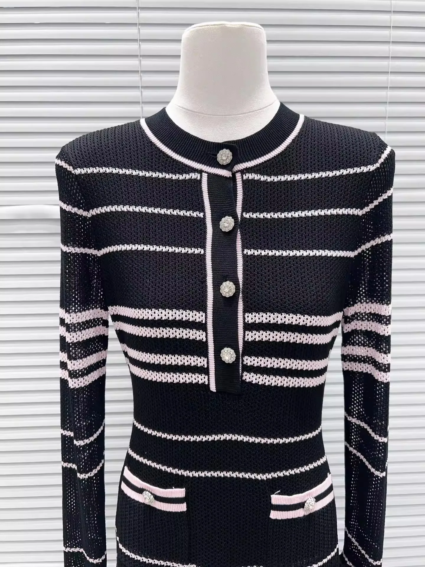 2026 Spring New Women's SweetLong-Sleeved Striped Knit Dress High-Quality FashionableCasual Vacation Elastic Slim Fit Long Dress