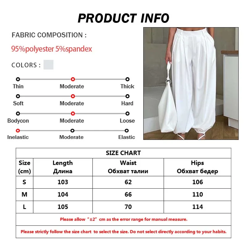 Oymimi Women's White Premium Flowy High-Waist Wide-Leg Lantern Pants 2026 Spring Pleated Elastic Cuff Effortless Casual Outfit