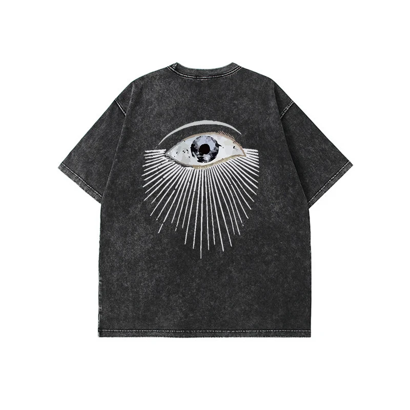 Hirsionsan Y2k Quality Oversized Acid Washed T Shirt Women Vintage Print T-shirts Streetwear Wash Tee Girl Luxury Brand Tops