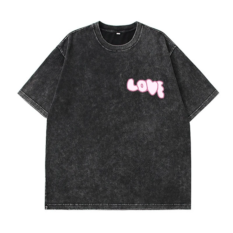 Hirsionsan Y2k Quality Oversized Acid Washed T Shirt Women Vintage Print T-shirts Streetwear Wash Tee Girl Luxury Brand Tops