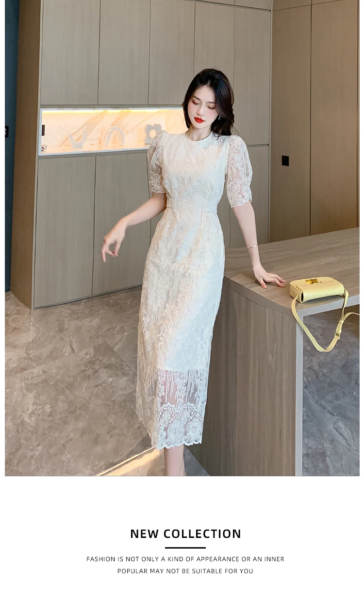 Summer White Lace Hook Flower Hollow Midi Dress Women Fashion Chic Luxury Party Evening Dress 2026 Korean Vintage Festival Dress