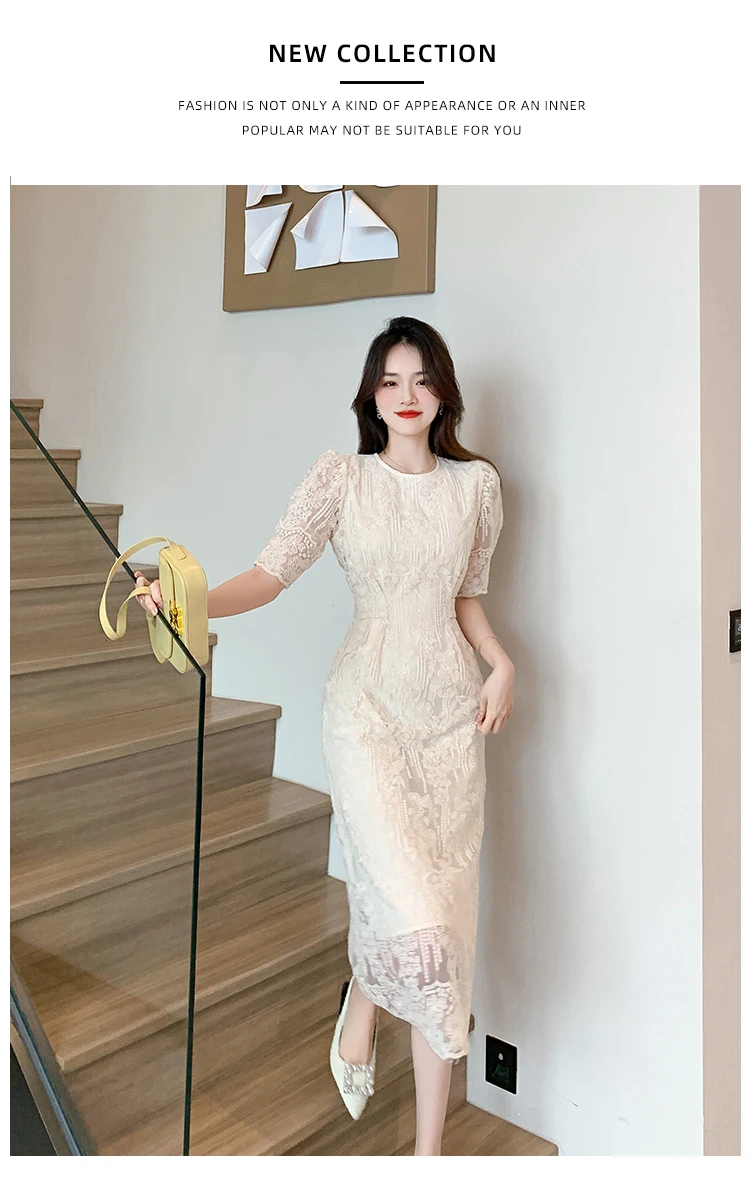 Summer White Lace Hook Flower Hollow Midi Dress Women Fashion Chic Luxury Party Evening Dress 2026 Korean Vintage Festival Dress