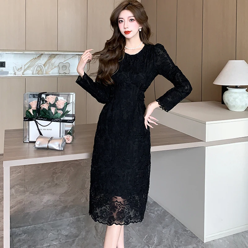 Summer White Lace Hook Flower Hollow Midi Dress Women Fashion Chic Luxury Party Evening Dress 2026 Korean Vintage Festival Dress
