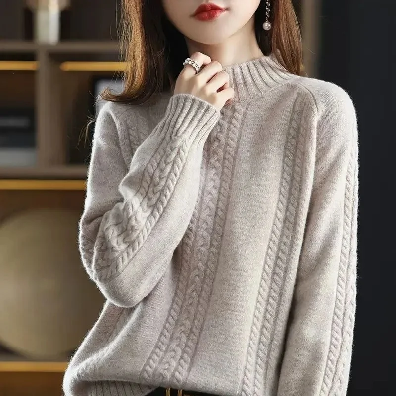 Velvet/Non Velvet Autumn/Winter Half High Collar Sweater Women's Outerwear Winter New Style Interior Top Bottom Knitted Sweater