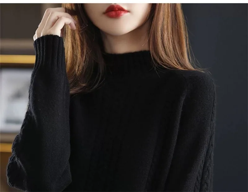 Velvet/Non Velvet Autumn/Winter Half High Collar Sweater Women's Outerwear Winter New Style Interior Top Bottom Knitted Sweater