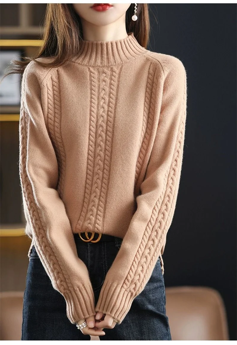 Velvet/Non Velvet Autumn/Winter Half High Collar Sweater Women's Outerwear Winter New Style Interior Top Bottom Knitted Sweater