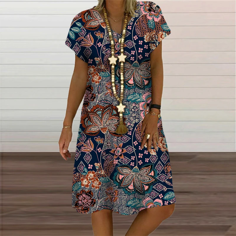 Rainbow Abstract Painting Women Dress Elegant Fashion 3D Print Short Sleeve Party Dresses Summer Casual Loose Oversized Clothing