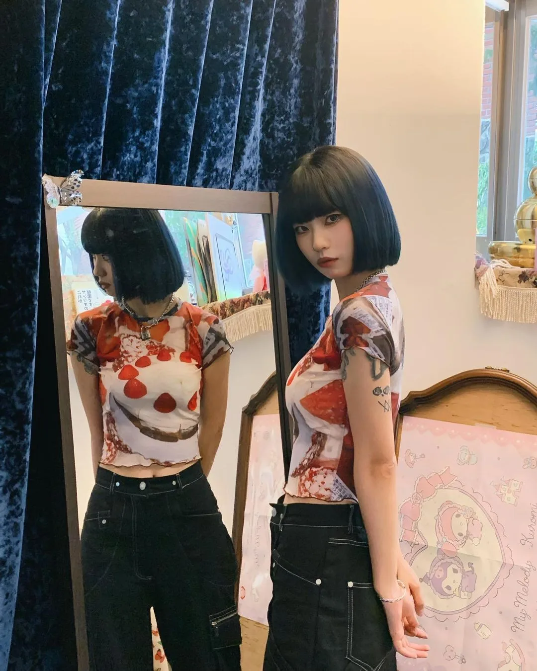 Karrram Y2k Aesthetics Mesh Tops Grunge Graphic Crop Top Korean Fashion Designer Clothes 2000s Harajuku Sheer Top E-girls Tshirt