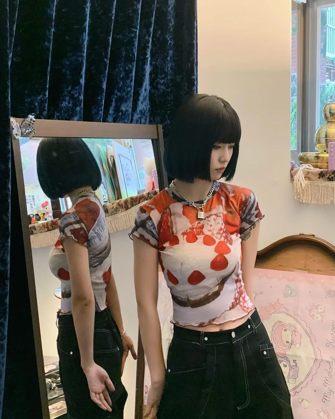 Karrram Y2k Aesthetics Mesh Tops Grunge Graphic Crop Top Korean Fashion Designer Clothes 2000s Harajuku Sheer Top E-girls Tshirt