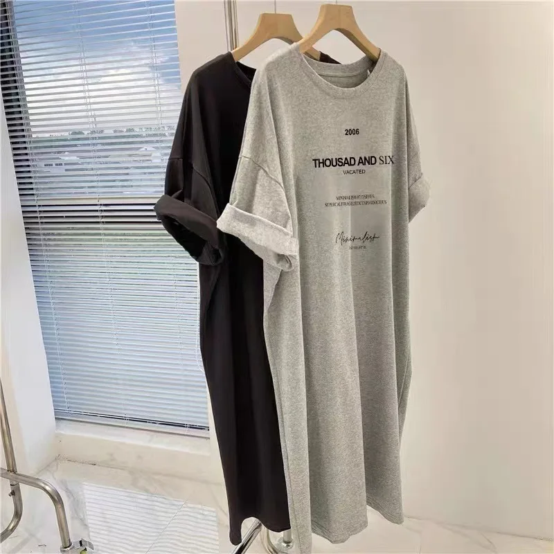 M-4XL Oversized Printed Casual Long T-Shirt Dress Summer Short Sleeve Korean Female Maxi Dress Clearance Vestidos De Mujer