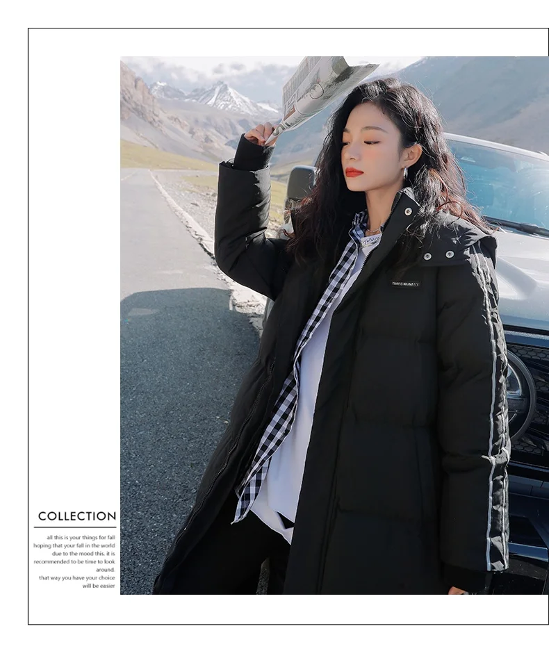 X-Long Ankle Length Women Hoodie Down Overcoat Winter Thicken Warm Jacket Fashion Striped Coat Hooded Snowwear