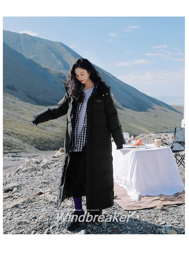 X-Long Ankle Length Women Hoodie Down Overcoat Winter Thicken Warm Jacket Fashion Striped Coat Hooded Snowwear