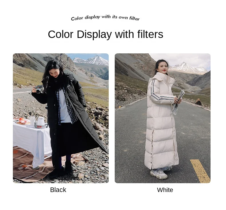 X-Long Ankle Length Women Hoodie Down Overcoat Winter Thicken Warm Jacket Fashion Striped Coat Hooded Snowwear