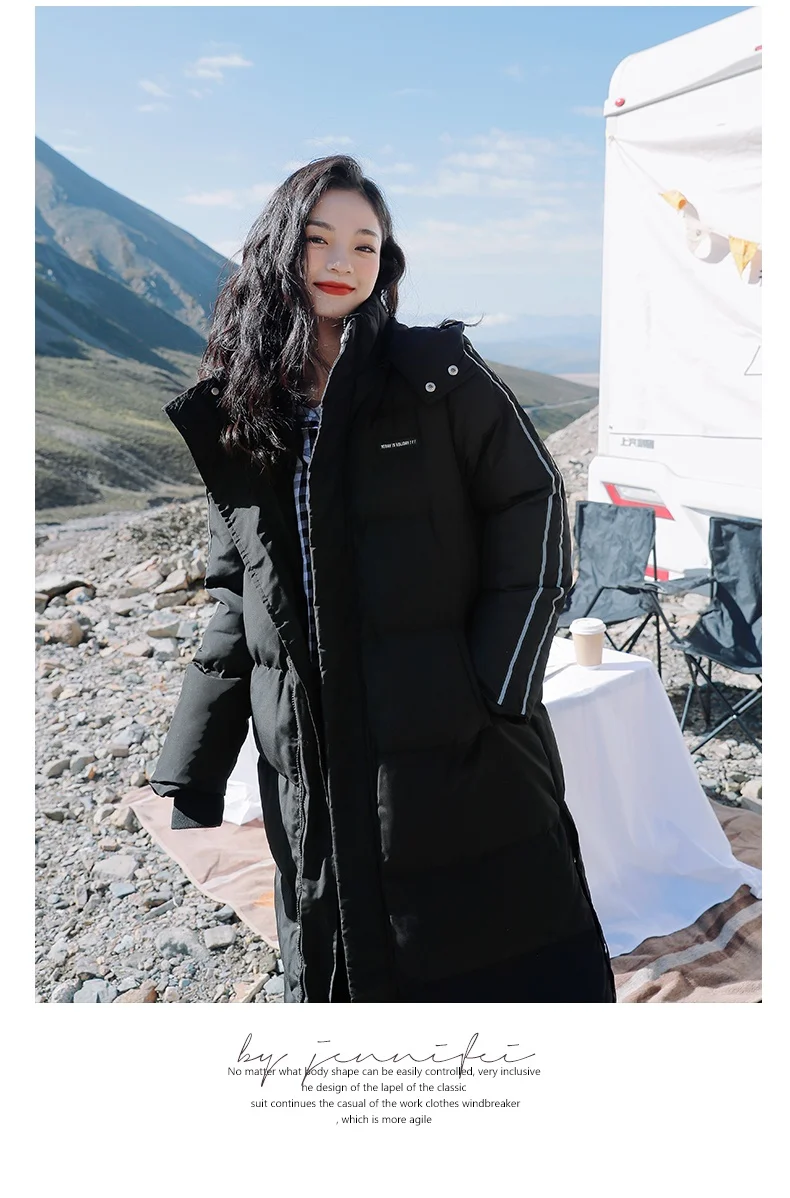 X-Long Ankle Length Women Hoodie Down Overcoat Winter Thicken Warm Jacket Fashion Striped Coat Hooded Snowwear