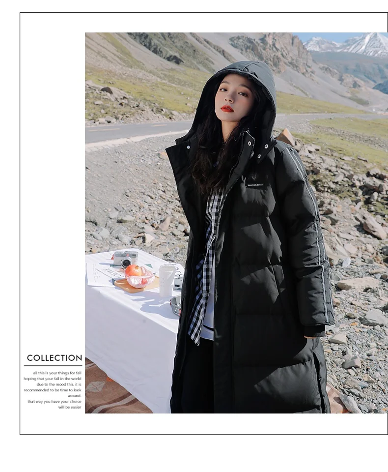 X-Long Ankle Length Women Hoodie Down Overcoat Winter Thicken Warm Jacket Fashion Striped Coat Hooded Snowwear