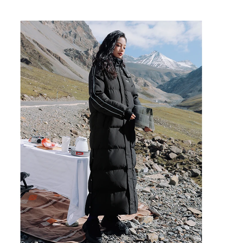 X-Long Ankle Length Women Hoodie Down Overcoat Winter Thicken Warm Jacket Fashion Striped Coat Hooded Snowwear