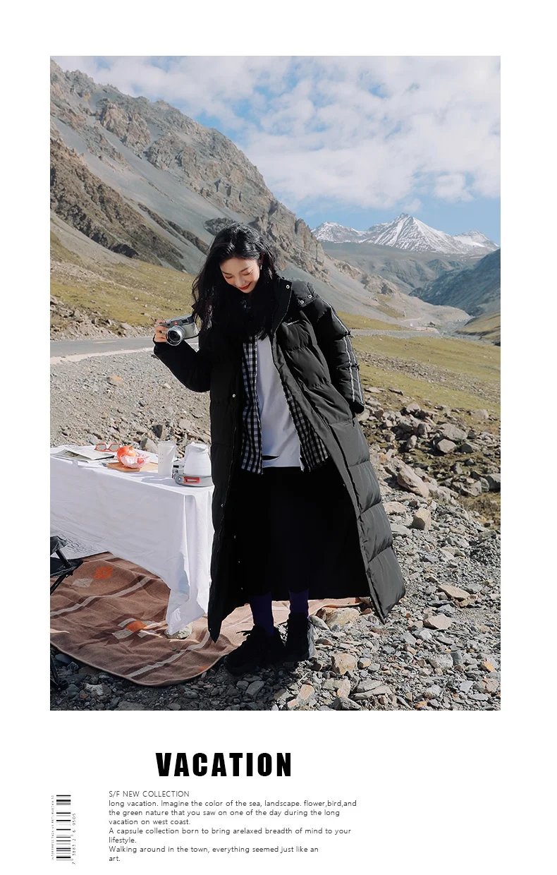 X-Long Ankle Length Women Hoodie Down Overcoat Winter Thicken Warm Jacket Fashion Striped Coat Hooded Snowwear