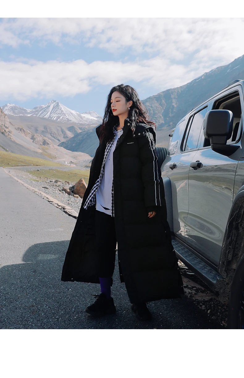 X-Long Ankle Length Women Hoodie Down Overcoat Winter Thicken Warm Jacket Fashion Striped Coat Hooded Snowwear
