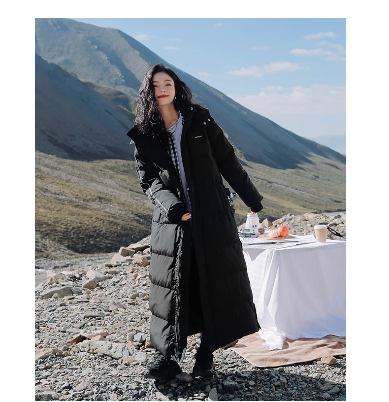 X-Long Ankle Length Women Hoodie Down Overcoat Winter Thicken Warm Jacket Fashion Striped Coat Hooded Snowwear