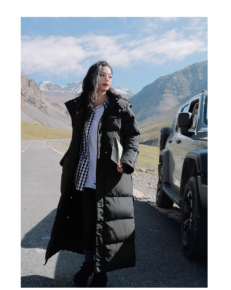 X-Long Ankle Length Women Hoodie Down Overcoat Winter Thicken Warm Jacket Fashion Striped Coat Hooded Snowwear