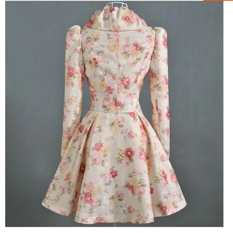 Women Windbreaker Mid Length Autumn New 2023 Trendy Westernized Large Lapel Print With Waistband Skirt Hem For Women's Outerwear