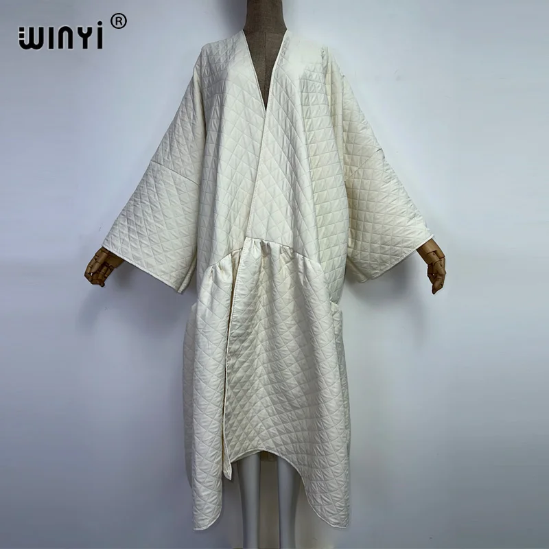 WINYI high qualityWinter Women's Long Coat Cotton Padded Jacket Casual Loose Street Style Belt Jacket Oversize dress KIMONO
